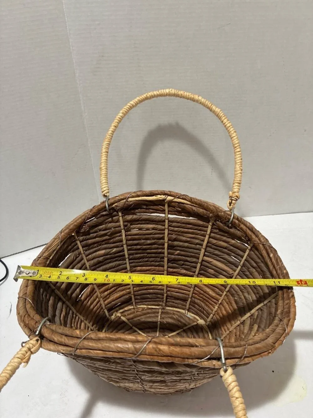 rustic rare wicker basket natural brown corn rope handmade twisted branch handle